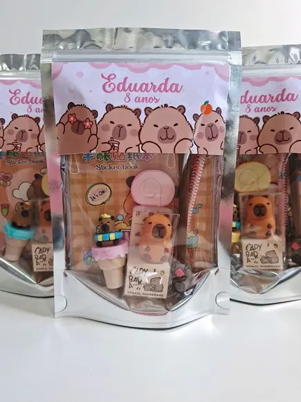 Kit Papelaria Fofa Saquinho com 6 Itens Capivara