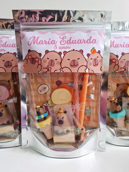 Kit Papelaria Fofa Saquinho com 6 Itens Capivara