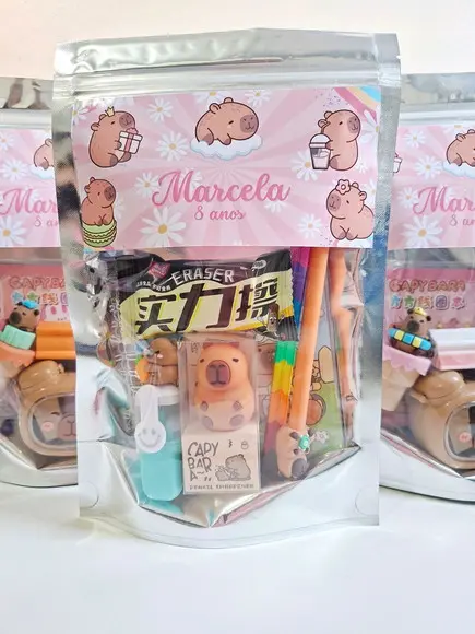 Kit Papelaria Fofa Saquinho com 6 Itens Capivara