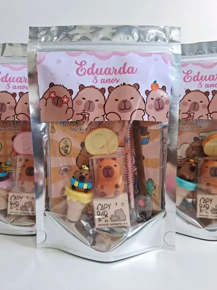 Kit Papelaria Fofa Saquinho com 6 Itens Capivara