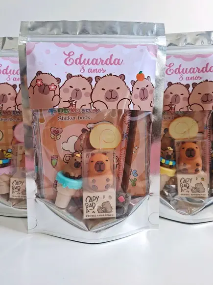Kit Papelaria Fofa Saquinho com 6 Itens Capivara