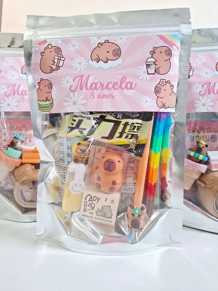 Kit Papelaria Fofa Saquinho com 6 Itens Capivara