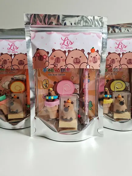 Kit Papelaria Fofa Saquinho com 6 Itens Capivara