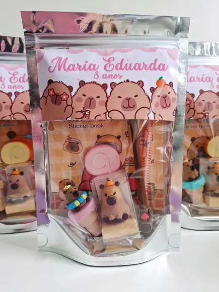 Kit Papelaria Fofa Saquinho com 6 Itens Capivara