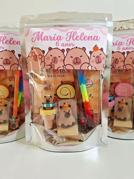 Kit Papelaria Fofa Saquinho com 6 Itens Capivara