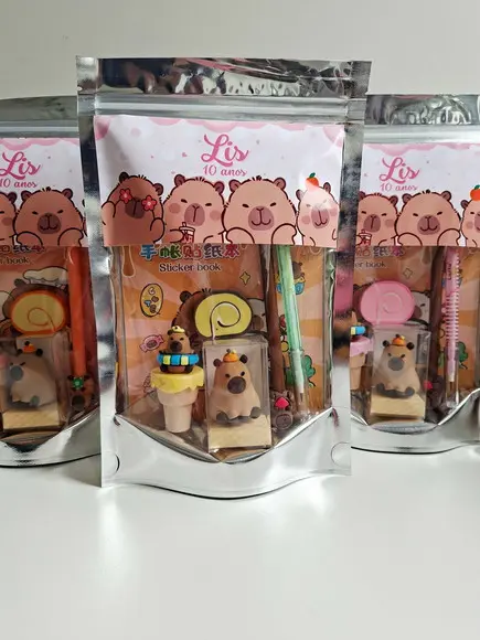 Kit Papelaria Fofa Saquinho com 6 Itens Capivara