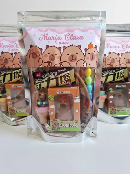 Kit Papelaria Fofa Saquinho com 6 Itens Capivara