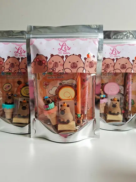Kit Papelaria Fofa Saquinho com 6 Itens Capivara