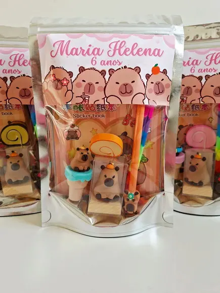Kit Papelaria Fofa Saquinho com 6 Itens Capivara