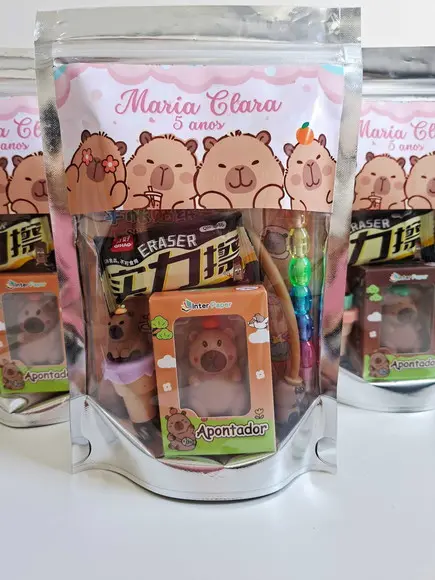 Kit Papelaria Fofa Saquinho com 6 Itens Capivara