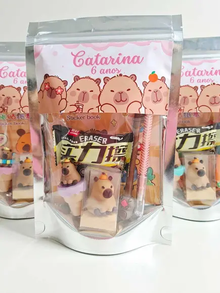 Kit Papelaria Fofa Saquinho com 6 Itens Capivara
