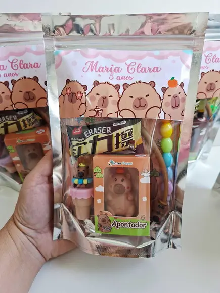Kit Papelaria Fofa Saquinho com 6 Itens Capivara