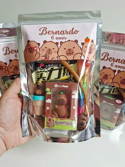 Kit Papelaria Fofa Saquinho com 6 Itens Capivara