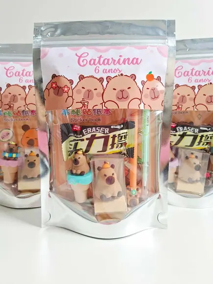 Kit Papelaria Fofa Saquinho com 6 Itens Capivara