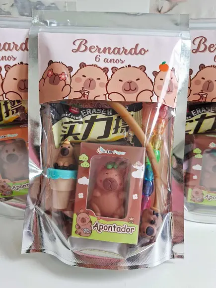 Kit Papelaria Fofa Saquinho com 6 Itens Capivara