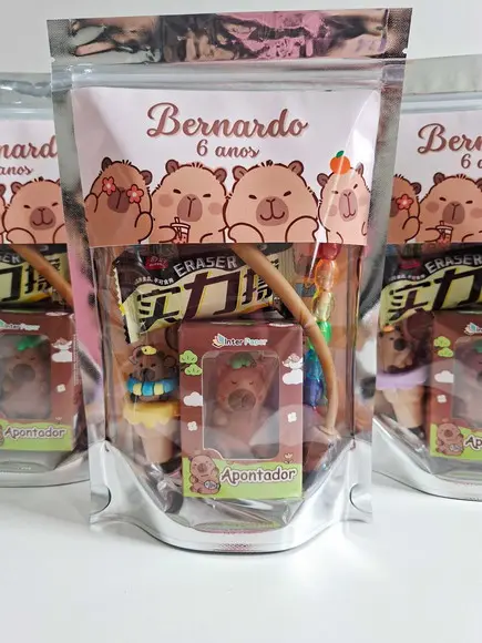 Kit Papelaria Fofa Saquinho com 6 Itens Capivara