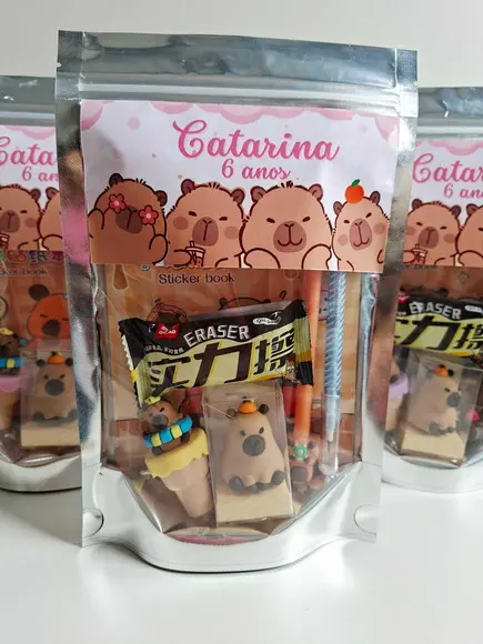 Kit Papelaria Fofa Saquinho com 6 Itens Capivara