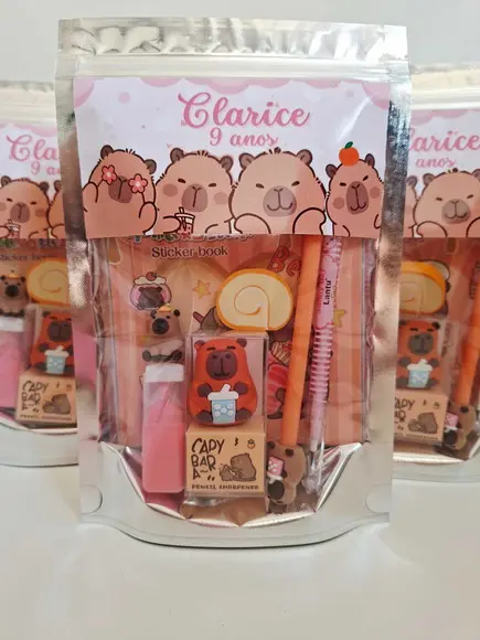 Kit Papelaria Fofa Saquinho com 6 Itens Capivara