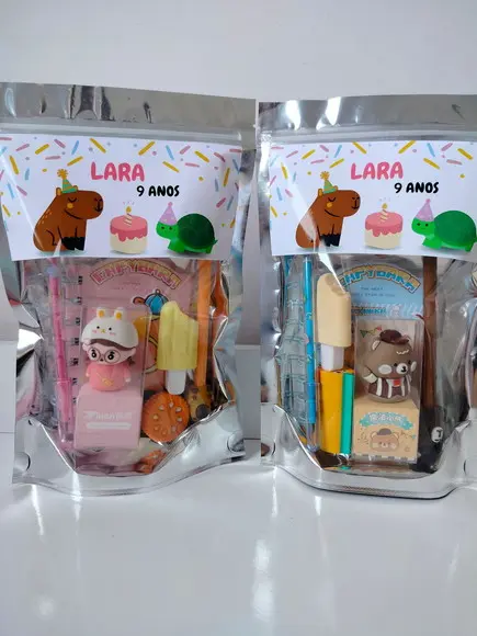 Kit Papelaria Fofa Saquinho com 6 Itens Capivara