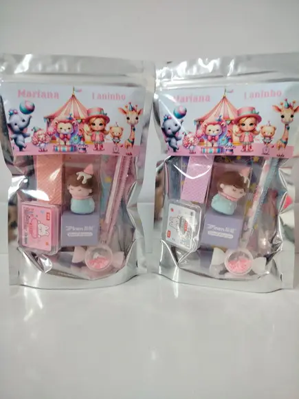 Kit Papelaria Fofa Saquinho com 6 Itens Circo Rosa