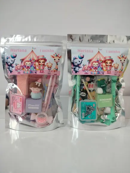 Kit Papelaria Fofa Saquinho com 6 Itens Circo Rosa