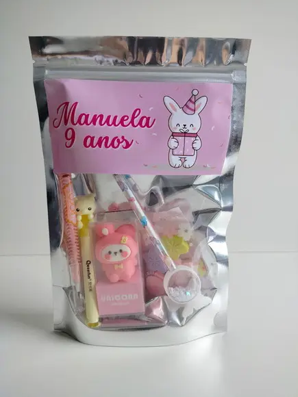 Kit Papelaria Fofa Saquinho com 6 Itens Coelho