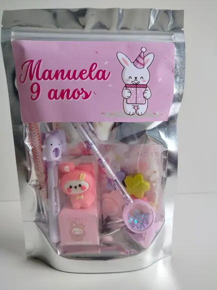 Kit Papelaria Fofa Saquinho com 6 Itens Coelho
