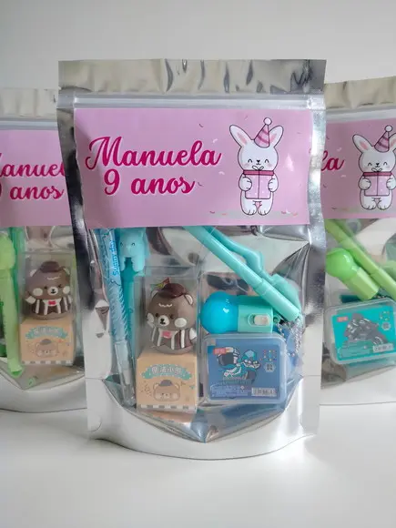 Kit Papelaria Fofa Saquinho com 6 Itens Coelho