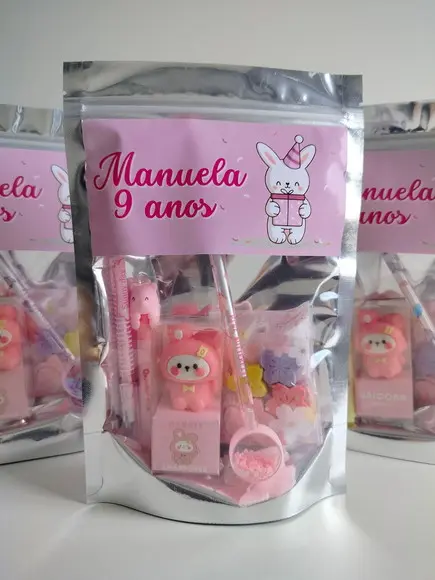 Kit Papelaria Fofa Saquinho com 6 Itens Coelho
