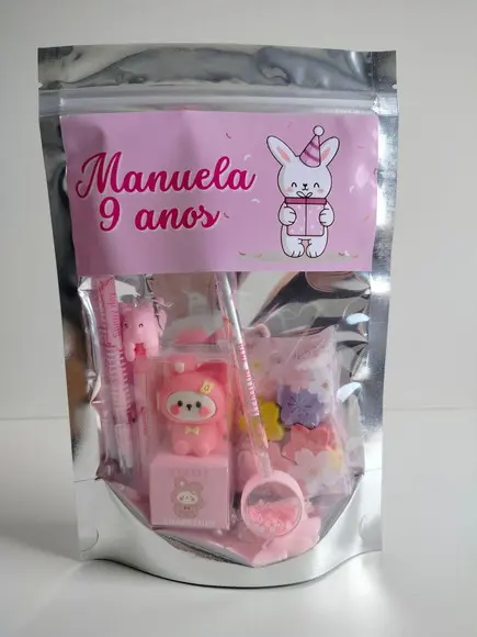 Kit Papelaria Fofa Saquinho com 6 Itens Coelho