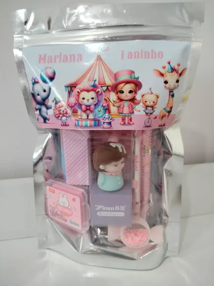 Kit Papelaria Fofa Saquinho com 6 Itens Circo Rosa