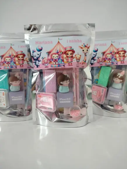 Kit Papelaria Fofa Saquinho com 6 Itens Circo Rosa
