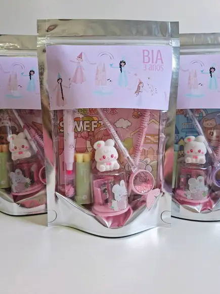 Kit Papelaria Fofa Saquinho com 6 Itens Fadas