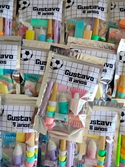 Kit Papelaria Fofa Saquinho com 6 Itens Futebol