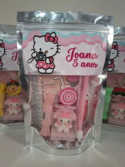 Kit Papelaria Fofa Saquinho com 6 Itens Hello Kitty
