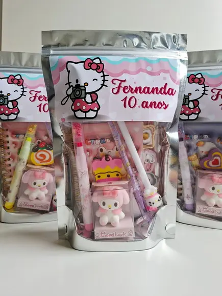 Kit Papelaria Fofa Saquinho com 6 Itens Hello Kitty