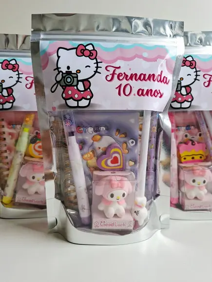 Kit Papelaria Fofa Saquinho com 6 Itens Hello Kitty