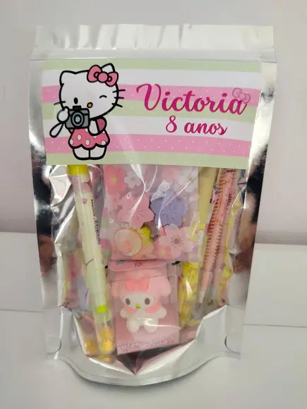 Kit Papelaria Fofa Saquinho com 6 Itens Hello Kitty