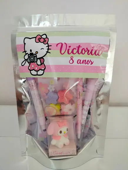 Kit Papelaria Fofa Saquinho com 6 Itens Hello Kitty