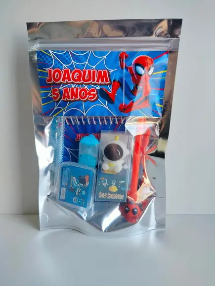 Kit Papelaria Fofa Saquinho com 6 Itens Homem Aranha