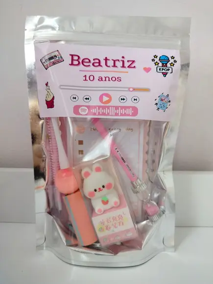 Kit Papelaria Fofa Saquinho com 6 Itens K-pop