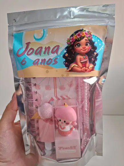 Kit Papelaria Fofa Saquinho com 6 Itens Moana