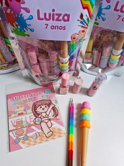 Kit Papelaria Fofa Saquinho com 6 Itens Pintando o 7