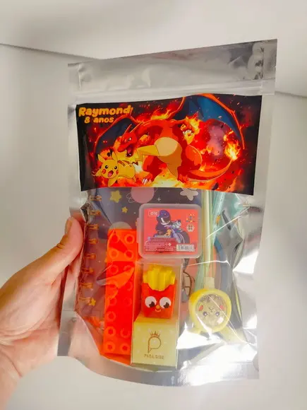 Kit Papelaria Fofa Saquinho com 6 Itens Pokémon