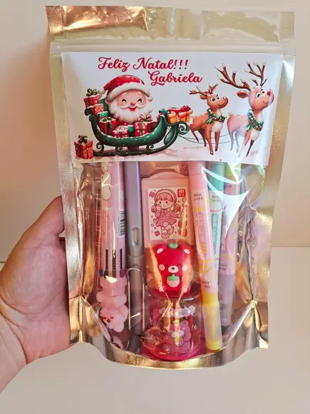 Kit Papelaria Fofa Saquinho com 6 Itens Presente