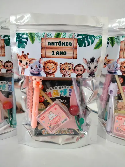 Kit Papelaria Fofa Saquinho com 6 Itens Safari