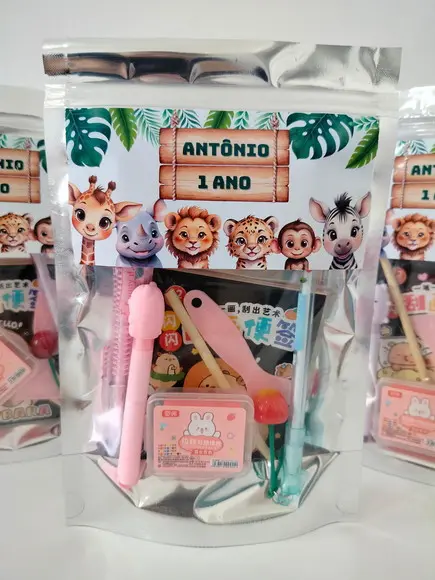 Kit Papelaria Fofa Saquinho com 6 Itens Safari