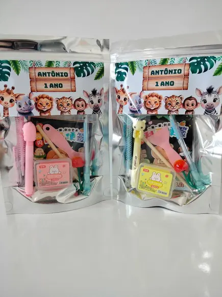 Kit Papelaria Fofa Saquinho com 6 Itens Safari