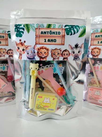 Kit Papelaria Fofa Saquinho com 6 Itens Safari