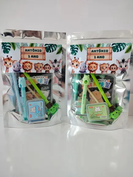 Kit Papelaria Fofa Saquinho com 6 Itens Safari